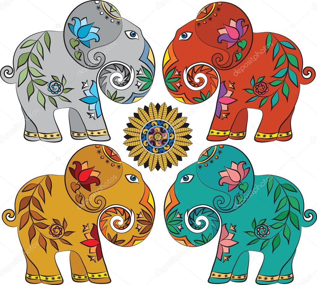 Set of 4 Indian elephants.