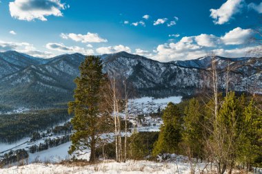Rusya 'nın Altai Dağları manzaralı kış manzarası
