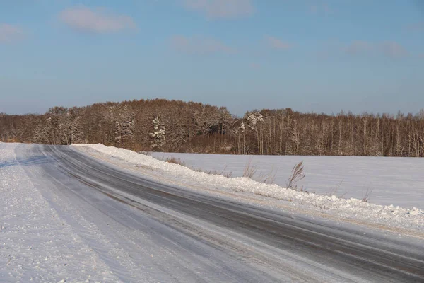 Road Snowy Field —  Fotos de Stock