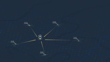 Konum koordinatları ve ağ bağlantıları olan karanlık şehir geçmişi. Merkezi ile gelecekçi GPS izleme kavramı