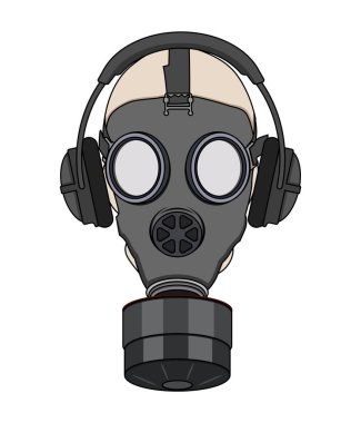 Kulaklıklı gaz maskeli vektör illüstrasyonu