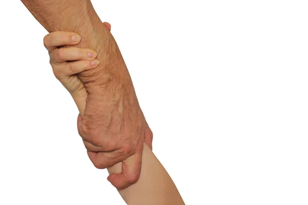 Mannens Handborste Manlig Stark Hand Stöder Kvinnlig Hjälper Isolerad Vit — Stockfoto