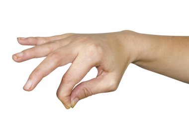 Bir nesne için el bir yer tutar, beyaz arkaplanda izole edilmiş, kırpma yolu olan beyaz bir arkaplan