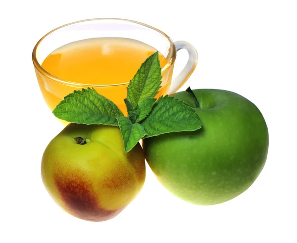 Čerstvé Broskve Jablko Ovocný Nápoj Izolované Bílém Pozadí Pod Prořezáváním — Stock fotografie
