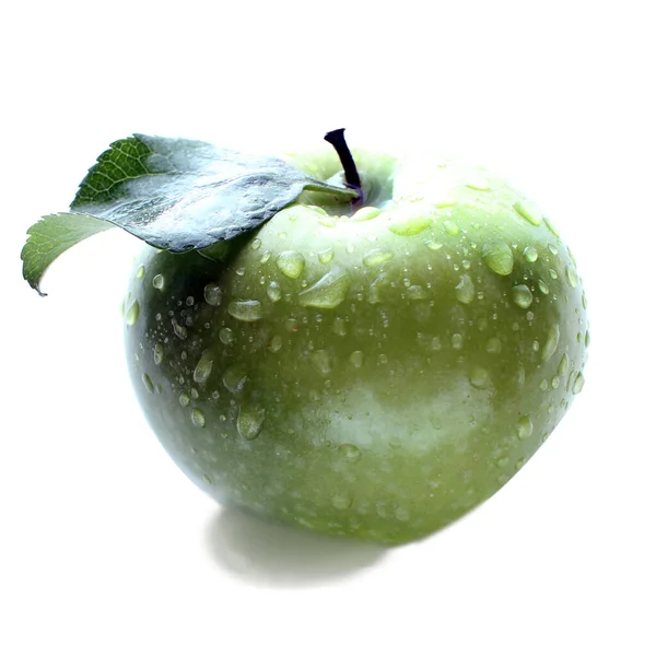 Única Fruta Maçã Verde Madura Isolada Fundo Branco Com Caminho — Fotografia de Stock