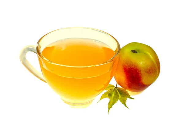 Frischer Pfirsich Apfel Fruchtgetränk Isoliert Auf Weißem Hintergrund Unter Rückschnitt — Stockfoto