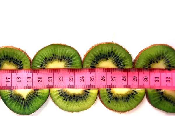 Fruit Weight Loss Meter Device Measuring Length Healthy Lifestyle Kiwi — Stock Photo, Image