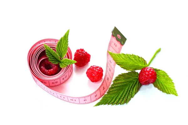 Fita Para Medir Bagas Frutas Nutrição Adequada Dieta Fundo Tonificado — Fotografia de Stock
