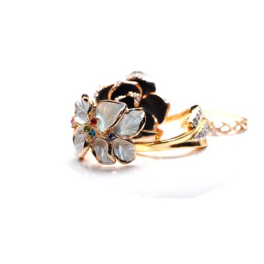 Göğüsteki broş kadın süslemesi beyaz arka planda izole edilmiş.