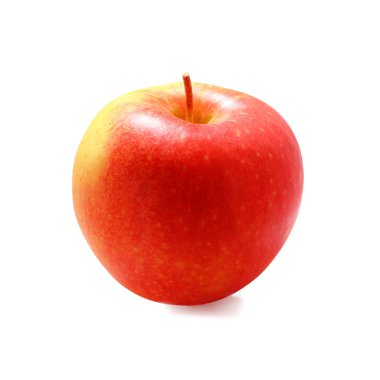 Kırpma yolu ile beyaz arkaplanda izole edilmiş tek olgun elma meyvesi
