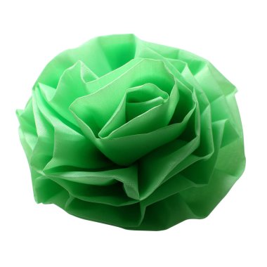 Yapay yeşil renkli bir çiçek kumaştan. Resim kapalı, beyaz arkaplanda izole.