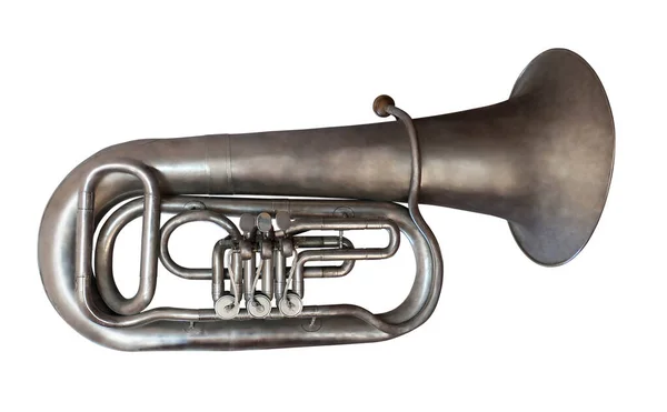 Franska Trombone Tuba Trumpet Klassisk Metall Vind Instrument Isolerad Vit — Stockfoto