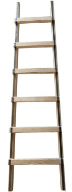 Tahta klasik merdiven beyaz arka planda izole edilmiş, hedefe tırmanıyor.