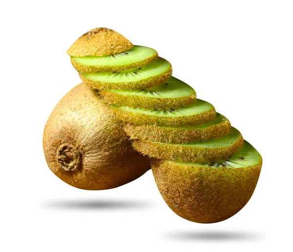 Kiwi Frukt Skuren Bitar Mot Ljus Bakgrund Närbild Isolerad Vit — Stockfoto