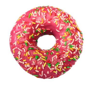pink donut in the glaze, isolated on white background, tasty fresh watered glaze