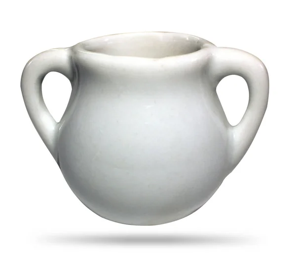 Beautiful White Jug Two Handles Isolated White Background — Stock Photo, Image