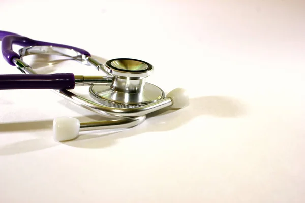 Stethoscope Checking Pulse White Background Medical Device — Fotografia de Stock