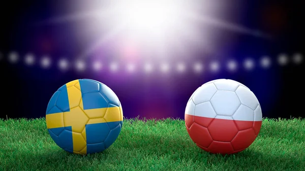 Два Футбольних Яча Прапорами Стадіоні Затьмарили Фон Швеція Польща Зображення — стокове фото
