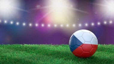 Parlak bulanık stadyum arka planında bayrak renginde futbol topu. Çek Cumhuriyeti. 3B resim
