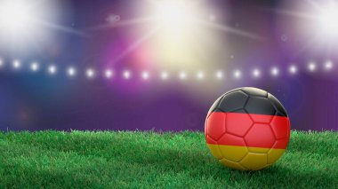 Parlak bulanık stadyum arka planında bayrak renginde futbol topu. Almanya. 3B resim
