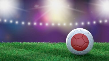 Parlak bulanık stadyum arka planında bayrak renginde futbol topu. Japonya. 3B resim