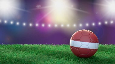 Parlak bulanık stadyum arka planında bayrak renginde futbol topu. - Letonya. 3B resim