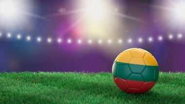 Parlak bulanık stadyum arka planında bayrak renginde futbol topu. Litvanya. 3B resim