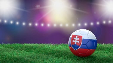 Parlak bulanık stadyum arka planında bayrak renginde futbol topu. Slovakya. 3B resim