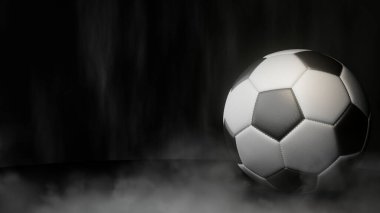 Karanlık bir arka planda futbol topu. 3B resim.