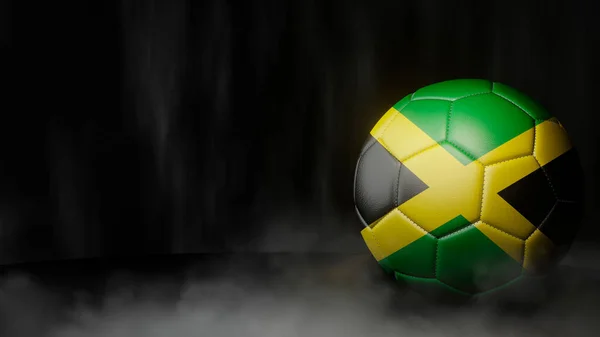暗い抽象的な背景にフラグの色でサッカーボール ジャマイカ 3D画像 — ストック写真