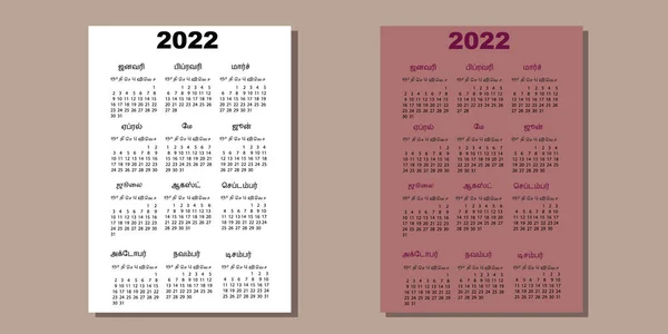 Kalendarz Języku Tamilskim 2022 Odosobnionym Tle Dni Tygodnia Zaczynają Się — Zdjęcie stockowe
