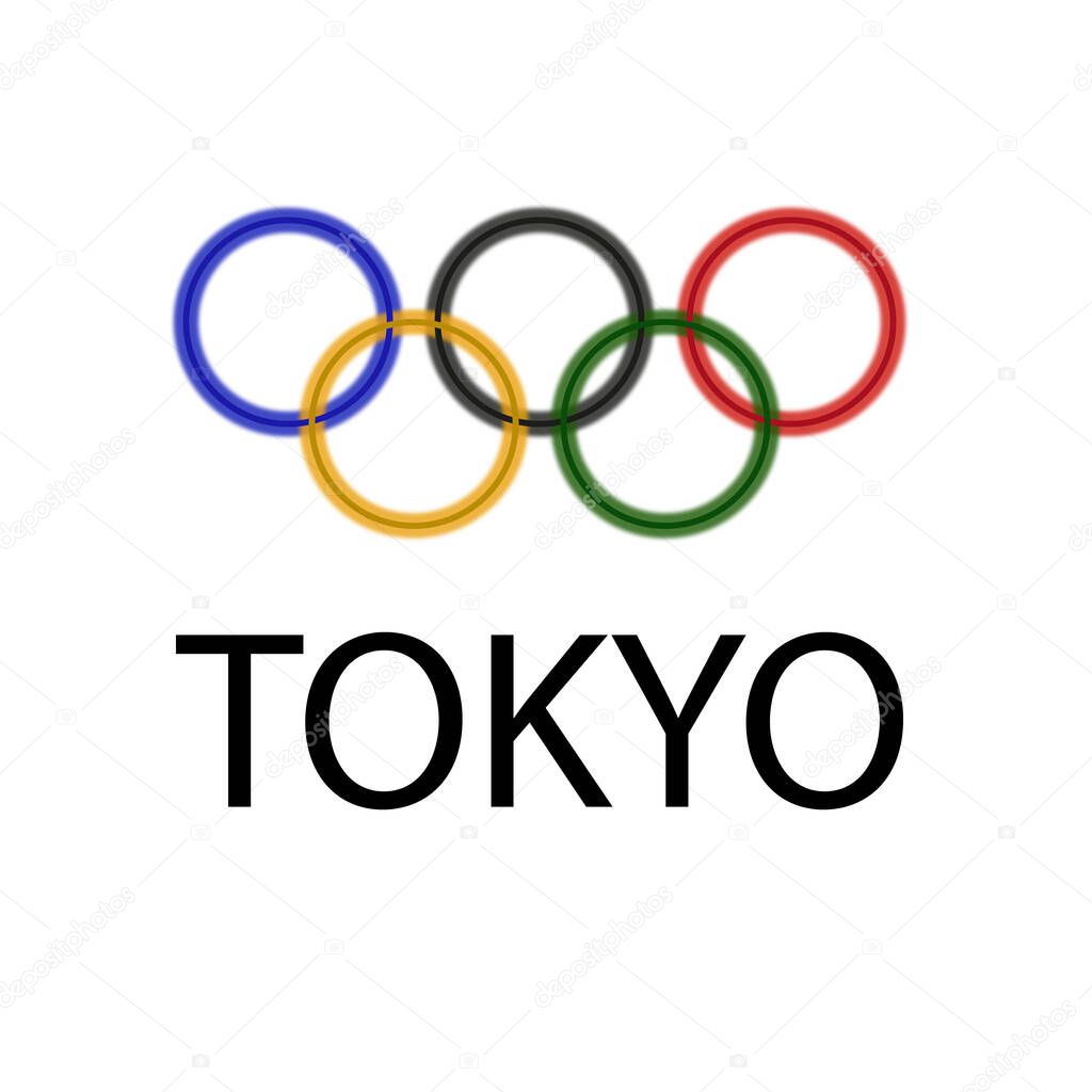 Tokyo 2021. Olympic Games 2020. Multicolored rings.