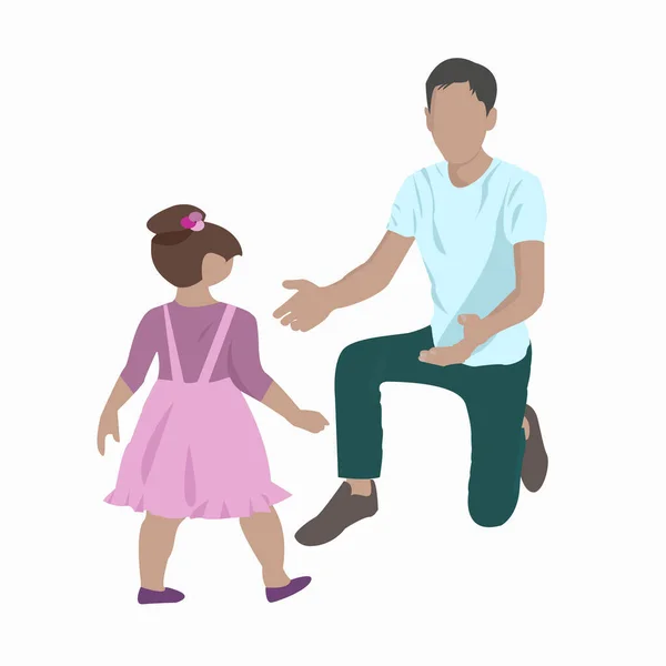 Vater Mit Tochter Kleine Tochter Macht Die Ersten Schritte Ihrem — Stockfoto
