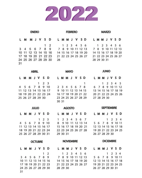 Calendar Spanish 2022 Translation 2022 Months Year Days Week Numbers — Stock Photo, Image