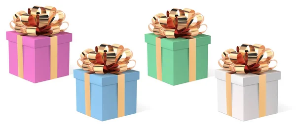 Geschenkkarton Mit Schleife Vektorisolierte Illustration Geschenk Mit Goldschleife Weihnachtsboxen Set — Stockvektor