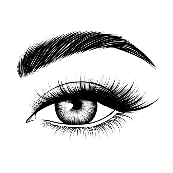 Handgezeichnetes Weibliches Auge Attraktives Frauenauge Schwarz Weiß Skizze Modeillustration Vektor — Stockvektor