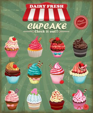 Vintage Cupcake poster tasarım seti