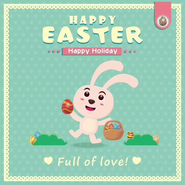 Poster affiche oeuf de Pâques vintage avec lapin de Pâques — Image vectorielle