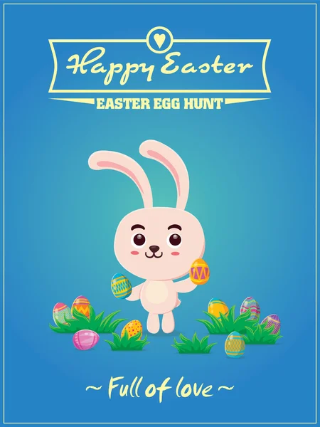 Diseño de póster de huevo de Pascua vintage con conejo de Pascua — Vector de stock