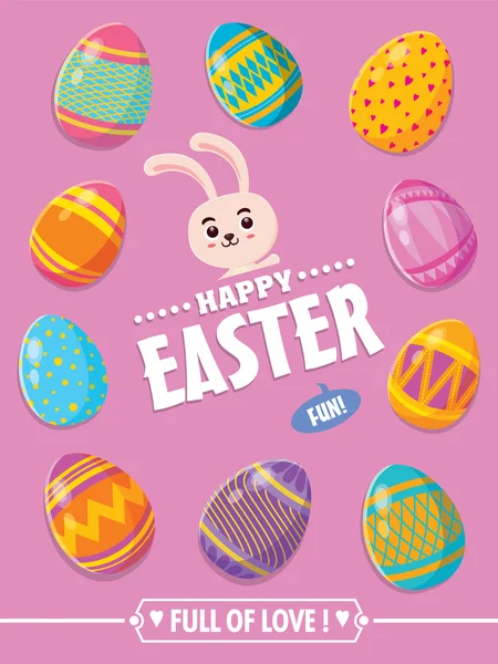 Poster affiche oeuf de Pâques vintage avec lapin de Pâques — Image vectorielle