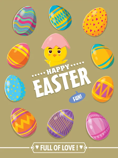 Vintage Easter Egg poster design with little chick — Stock Vector