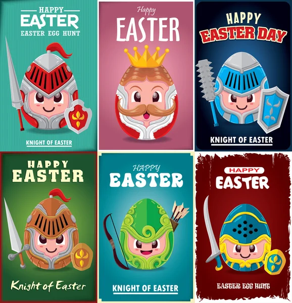 Poster affiche Oeuf de Pâques vintage avec caractère de chevalier — Image vectorielle