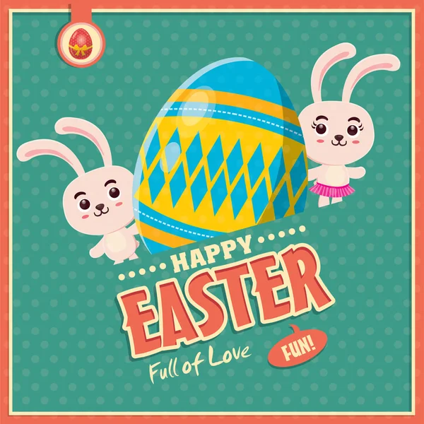 부활절 토끼와 빈티지 부활절 달걀 포스터 디자인 — 스톡 벡터