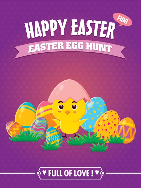 Diseño de póster de huevo de Pascua vintage con pollito — Vector de stock