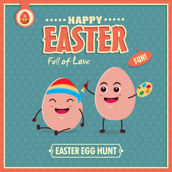 계란 문자로 빈티지 부활절 달걀 포스터 디자인 — 스톡 벡터