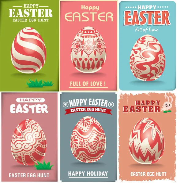 Урожай Великодній яєчний плакат набір з пасхальним кроликом — стоковий вектор