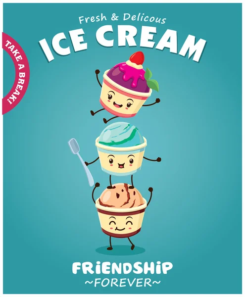 Diseño de póster de helado vintage con carácter de helado — Archivo Imágenes Vectoriales