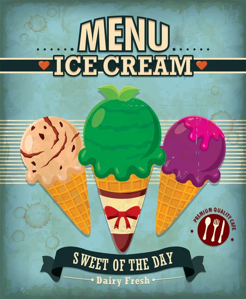 Vintage ICE CREAM design de cartaz — Vetor de Stock