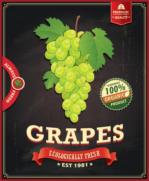 Granja Vintage uvas frescas diseño de póster — Archivo Imágenes Vectoriales