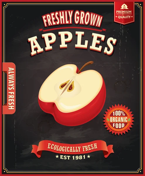 Vintage fattoria fresca mela poster design — Vettoriale Stock